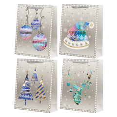 Подарочный пакет Basir, серия "Новогодние", плотный, бумажный, серый с рисунком ассорти, размер 18*10*23 см