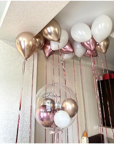 Шар баблс с шариками: розовый, белый, золото внутри в Новосибирске от Wonderball - project