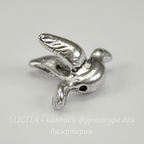 Бусина металлическая "Птичка" 14х12 мм (цвет - античное серебро)