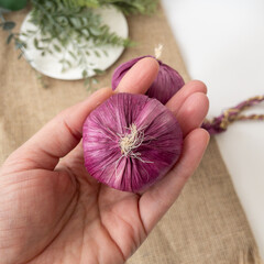 Овощи декоративные, муляжи, Чеснок фиолетовый в связке, размер связки 40 см, чеснок 5,5 см, 1 связка - 10 шт.