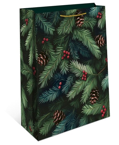 Пакет подарочный S вертикальный, крафт, С Новым годом, Ветки ели, 18*23*10 см (Д*В*Ш)