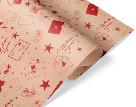 Упаковочная бумага крафт, Новогодняя почта, 70 г, 0,6*10 м