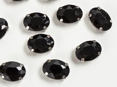 Стразы пришивные стекло в оправе, р. 14х10 мм, чёрный