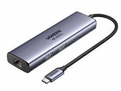 Хаб USB-C UGREEN CM512 (75643) 6-в-1 USB-C Hub, серый