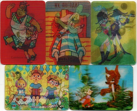 № 144 Набор из 5 переливных (стерео) Календариков . Мультфильмы СССР 1976, 1978, 1986, 1980 год.