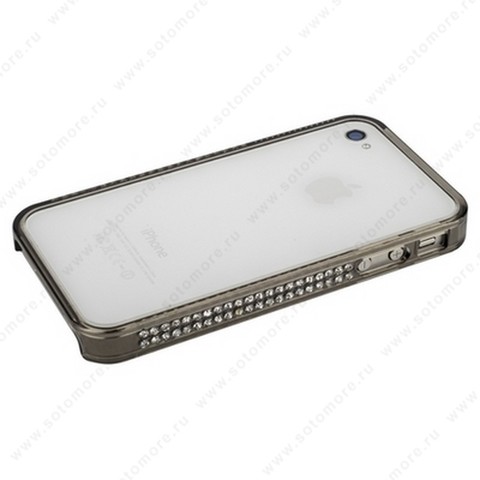 Бампер пластиковый для iPhone 4s/ 4 со стразами серый