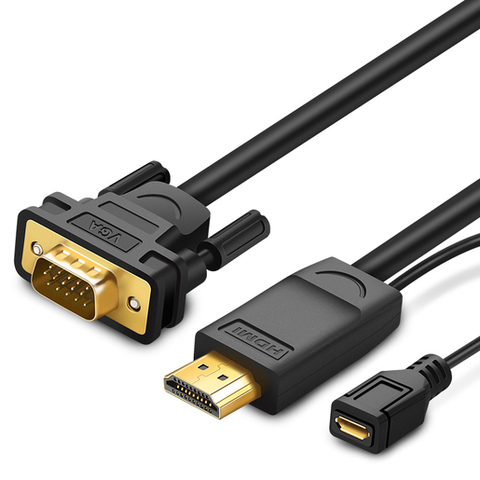 Кабель UGREEN HDMI to VGA Converter Cable, 1,5м, черный MM101