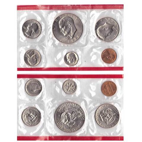 Набор США 1978 г. (D) UNC (6 монет Денвер, включая 1 доллар) в запайке. Медно-никель, медь