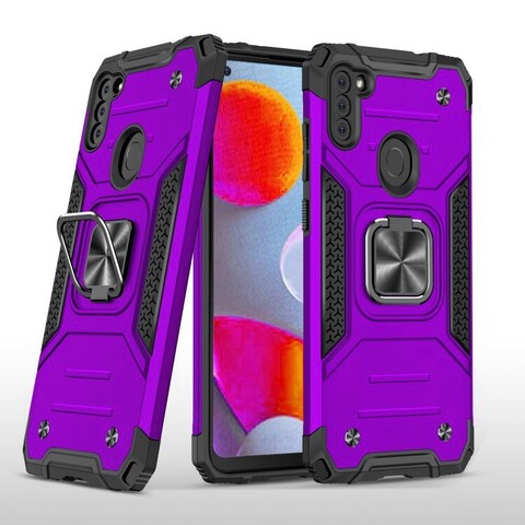 Противоударный чехол Strong Armour Case с кольцом для Samsung Galaxy A11 / M11 (Фиолетовый)