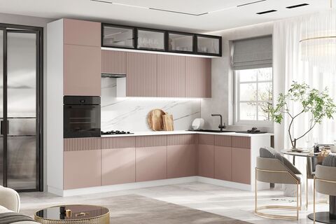 Кухня Оливия NEW 3,0х1,8м (Шарли Pink, Белый)