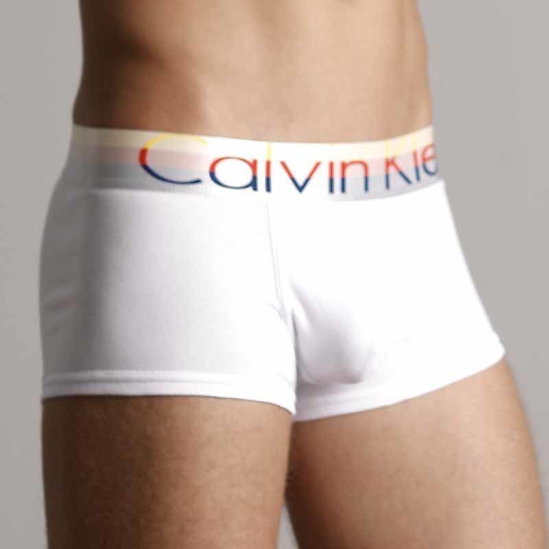 Мужские трусы хипсы белые с разноцветной резинкой Calvin Klein Steel Multicolor Boxer White