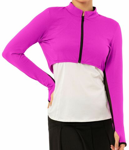 Женская теннисная футболкаLucky in Love Rockin Rococo Cropped Moto Long Sleeve Women - pitaya