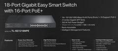 TP-Link TL-SG1218MPE Easy Smart 18‑портовый гигабитный коммутатор с 16 портами PoE+, 2 комбо гигабитных SFP-слота