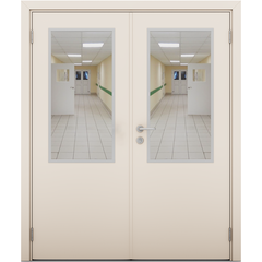 Купить Влагостойкая двустворчатая дверь Модель 7 кремовая остеклённая