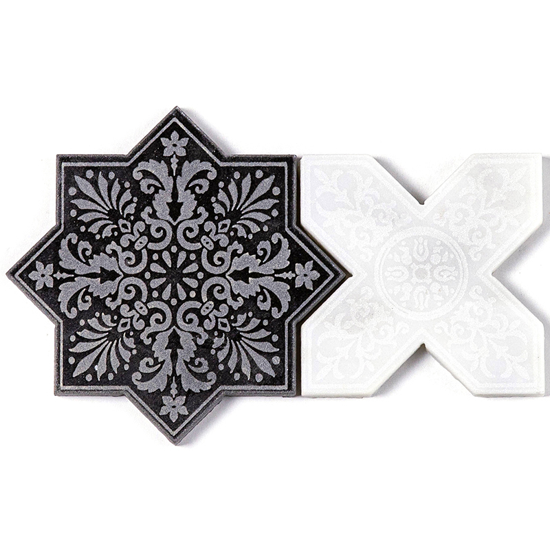 PNT BLACK-WHITE Итальянская мозаика мрамор Skalini Pantheon (цена за пару) черный белый узор цветок