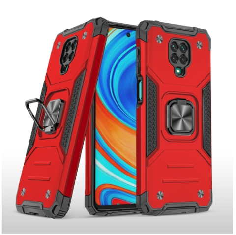 Противоударный чехол Strong Armour Case с кольцом для Xiaomi Redmi Note 9 Pro / Note 9S (Красный)