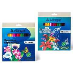 
          Карандаши цветные Alingar 24 цв., "Фантазия" деревянные, трехгранные, заточенные, грифель 3.0 мм, картон. уп., европодвес