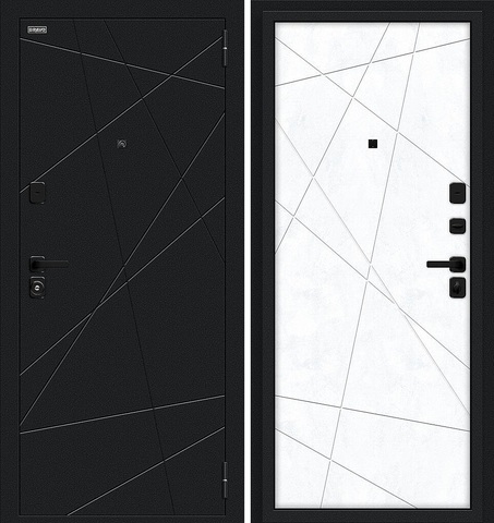 Входная дверь в квартиру Браво (Bravo) Граффити 5 Букле черное/Snow art (бетон белый)