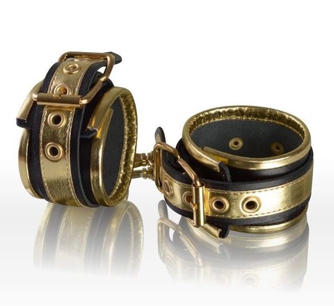 Золотисто-чёрные кожаные наручники - Sitabella BDSM accessories 3067-18