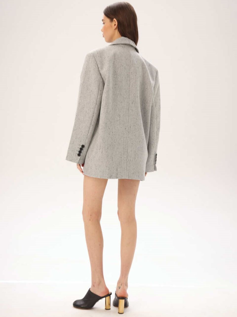 Пальто-пиджак женское, шерсть, жемчужно-серая рогожка