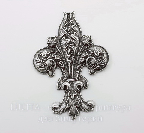 Винтажный декоративный элемент - штамп "Fleur-de-Lys" 62х43 мм (оксид серебра)