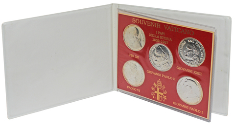 Набор из 5 медалей Ватикана (Понтифики за период 1939-1997). Серебро в оригинальном буклете