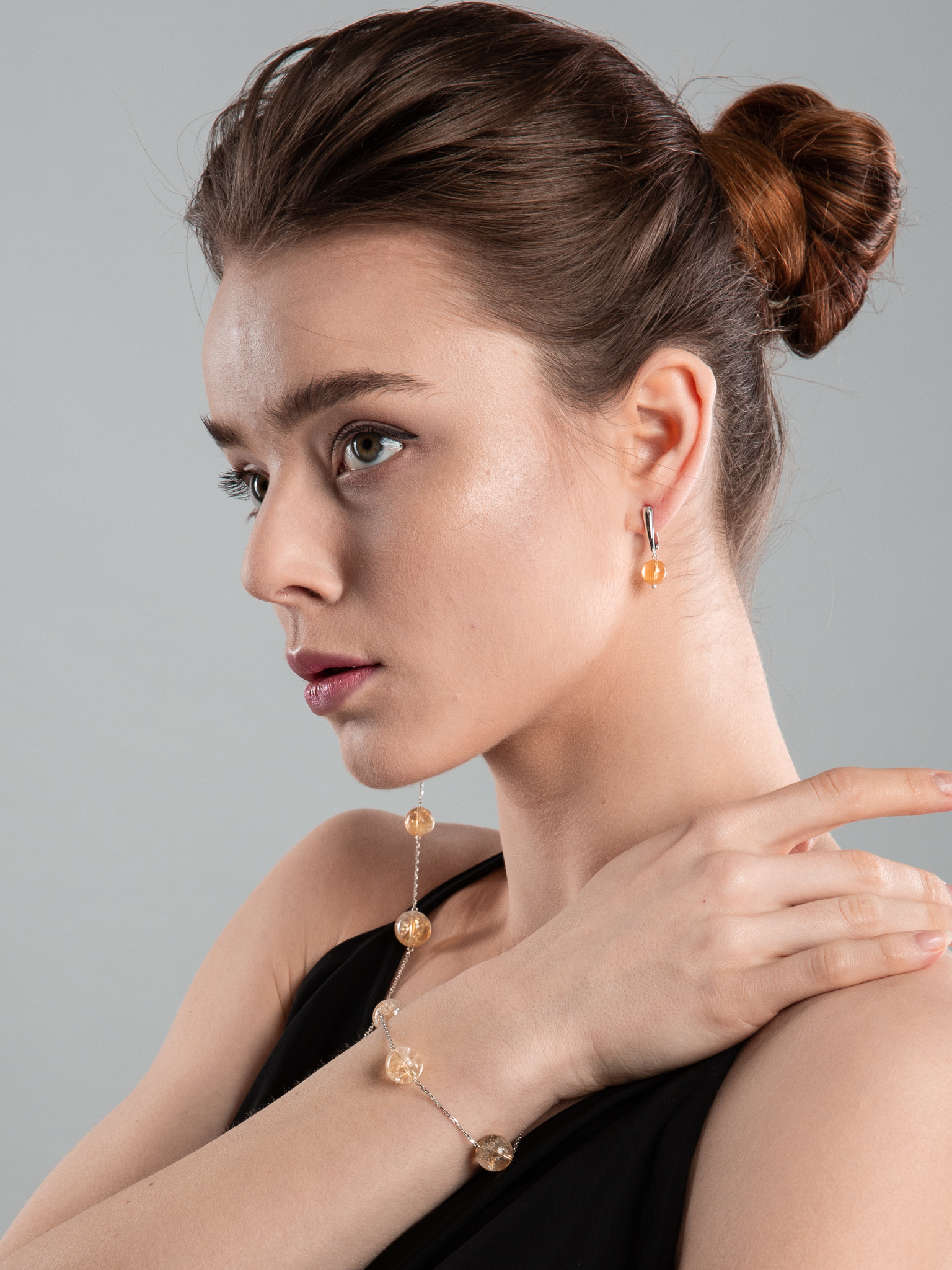 Серьги асимметричные из цитрина