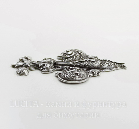 Винтажный декоративный элемент - штамп "Fleur-de-Lys" 62х43 мм (оксид серебра)