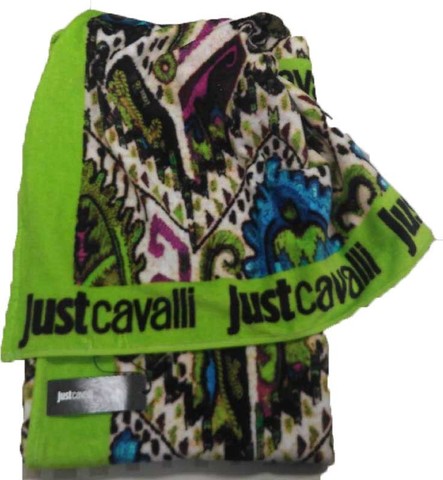 Полотенце пляжное 100x180 Just Cavalli зеленое с черным