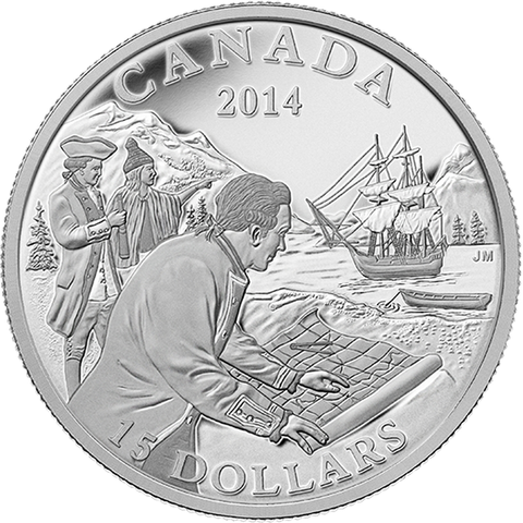 15 долларов 2014 Карта Корабль парусник Западное побережье Исследование Канады в футляре с сертификатом
