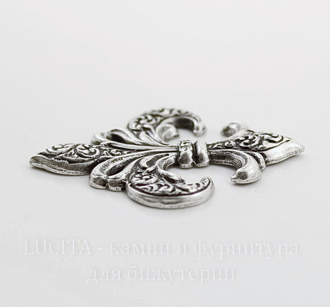 Винтажный декоративный элемент - штамп "Fleur-de-Lys" 37х28 мм (оксид серебра)