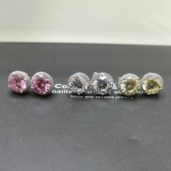 4865- Пусеты CARATS  из серебра с круглыми, розовыми цирконами