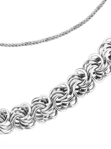 Колье из серебра, плетение роза