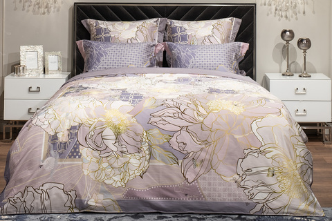 Пододеяльник 210х230 Garda Decor Пионы серый