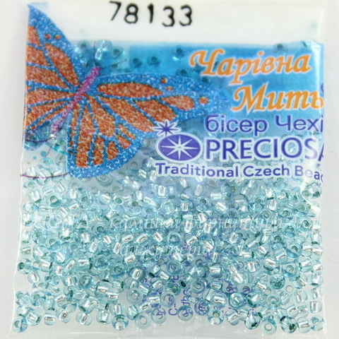 78133 Бисер 10/0 Preciosa Кристалл Соль-Гель светло-бирюзовый с серебряным центром