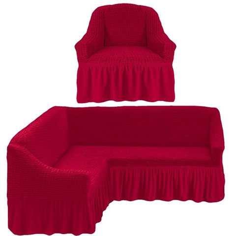 Чехол на угловой диван и кресло, бордовый