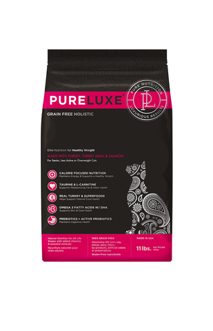 купить PureLuxe Elite Nutrition for healthy weight cats with turkey, turkey meal & salmonсухой корм для пожилых, склонных к полноте и менее активных кошек всех пород с индейкой и лососем