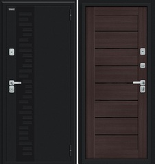 Входная стальная дверь BRAVO Thermo Д2 Букле черное/ Wenge Melinga, черные стеклянные вставки