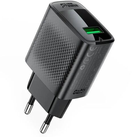 Сетевая зарядка ACEFAST A90 QC18W GaN single USB-A charger с кабелем USB-C-USB-A, черный