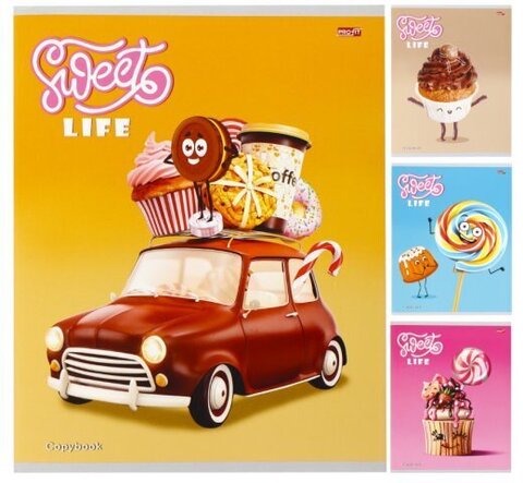 Тетрадь А5, 96 листов, клетка, поля, ассорти 4 вида Проф-Пресс Забавные сладости