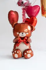 Сет гелиевых шаров Красные сердца с букетом