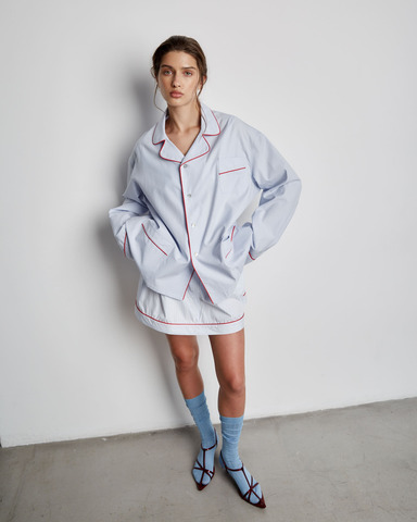 Рубашка из смесового хлопка с кантом голубой