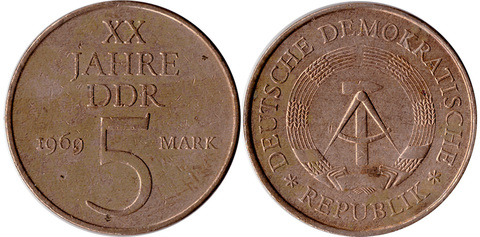 ГДР 5 марок 1969 vf