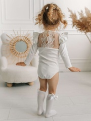 Боди c кружевной спинкой с длинным рукавом, Молоко