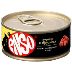 ENSO консервы для взрослых кошек паштет с курицей и брусникой 100 гр