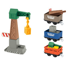 Fisher Price Набор из трех грузовых вагонов из серии Trackmaster, c краном (BMK80-2)