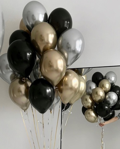 Фонтан из шаров: черный, хром золото и серебро - воздушные шары в Новосибирске