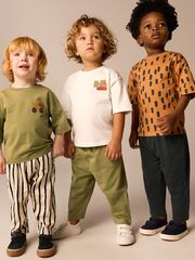 Футболка и брюки в комплекте для мальчика Next E64-977, 3 шт., Бежевый, Белый, Хаки