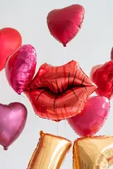 Сет гелиевых шаров Красные сердца с букетом