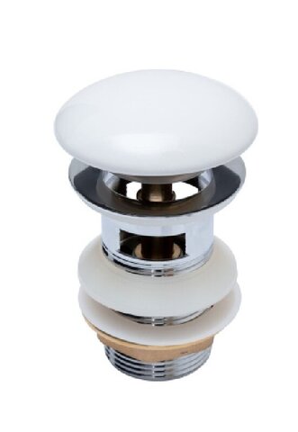 Aquanet 333927 Донный клапан латунь с переливом крышка керамика белый (333927)